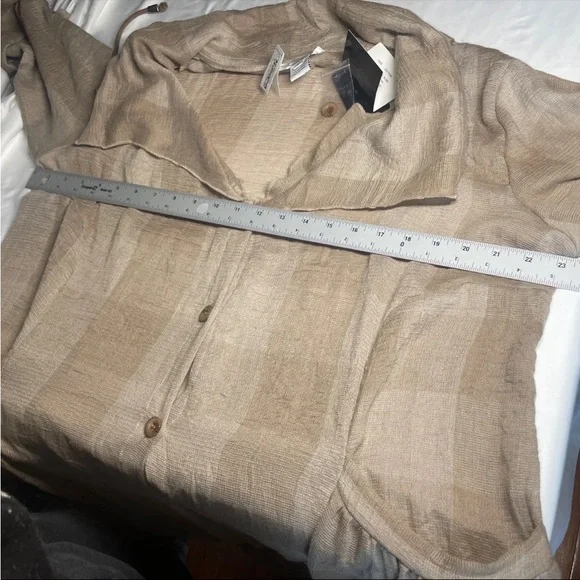 Natural Plaid Check Lagenlook Tunic Dress Size Large Drawstring Button Front - Picture 12 of 14